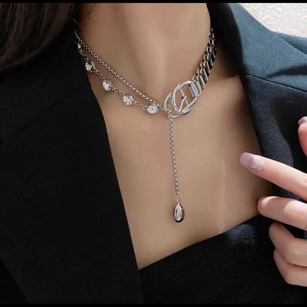 New Crystal Choker Necklace Silver Statement Necklace